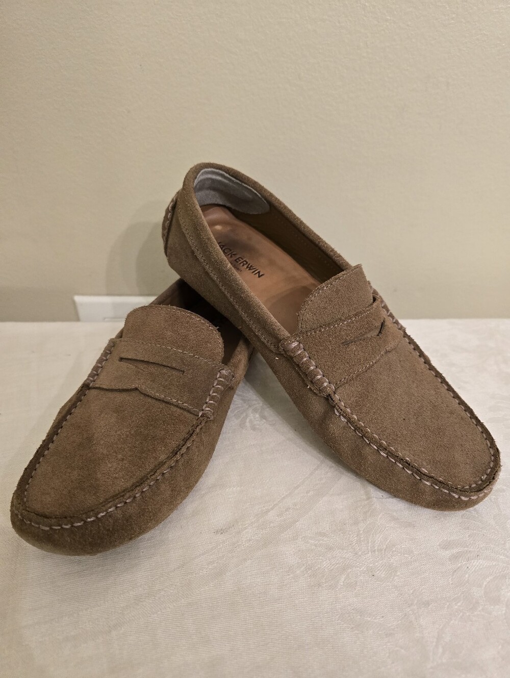 Brown Suede Driving Loafers by Jack Erwin W/ A Classic Penny Keeper Strap 6D